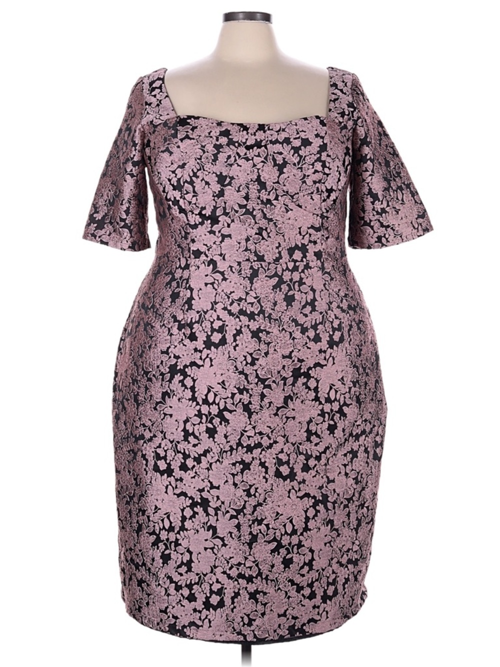 ESHAKTI Floral Brocade Empire Waist Sheath Dress Mauve & Black 3X 24W EUC